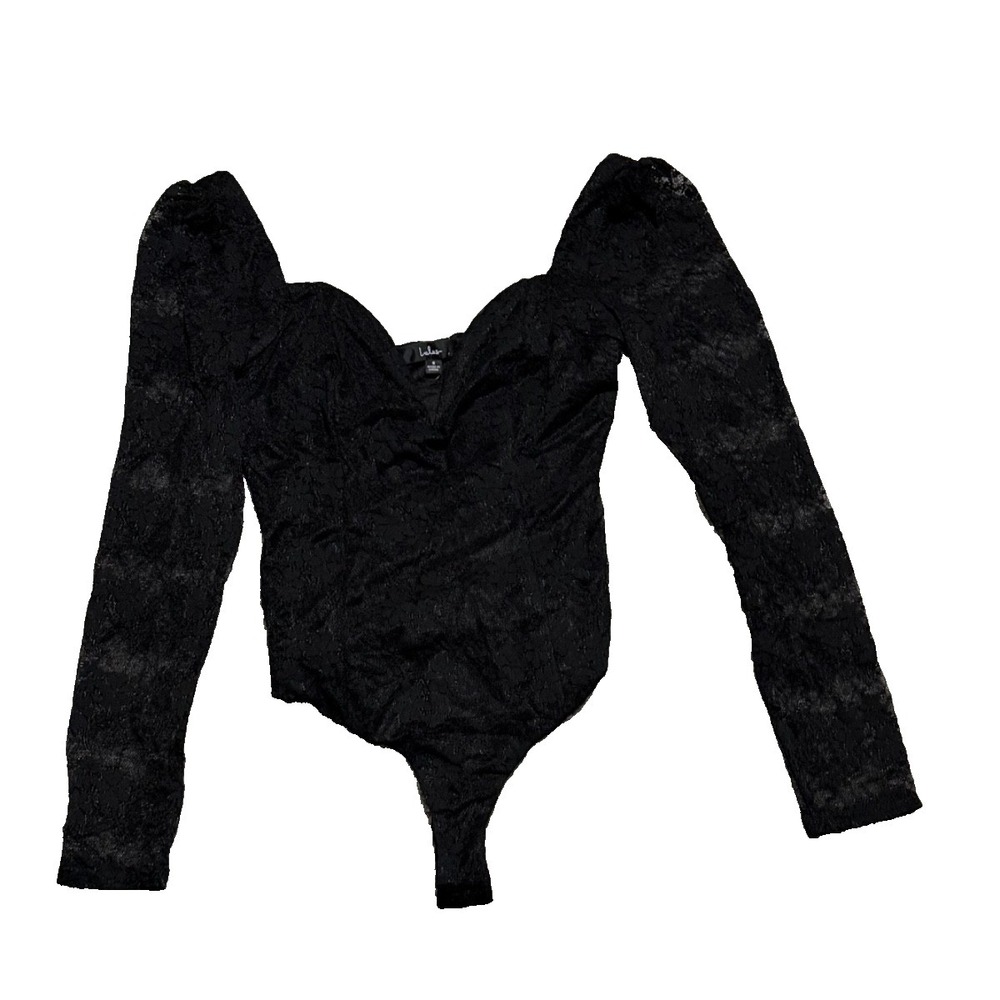 Lulus Lace Bodysuit Sz S Black Lace Long Sleeve NWT Party Classy Date Night
